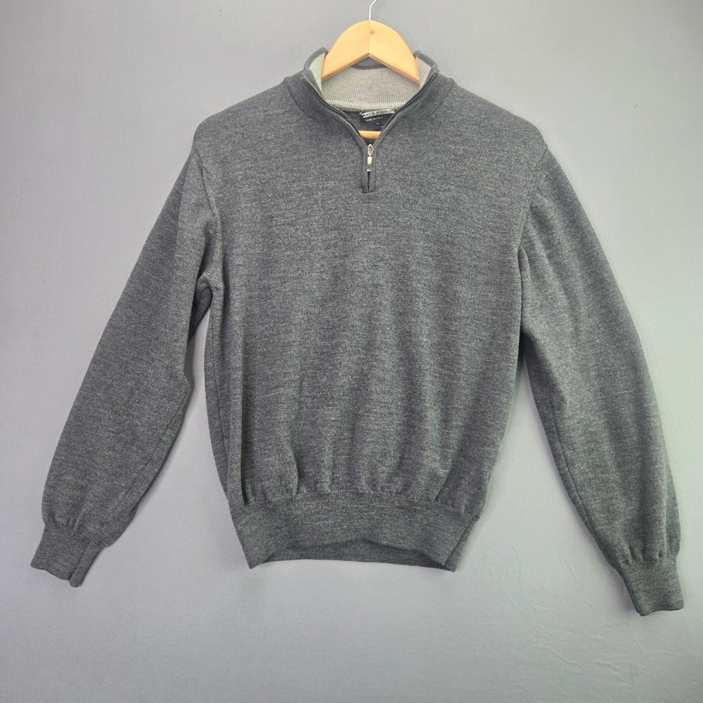 Marco Fiori Sweater Mens M Grey Merino Wool 1/4 Zip Pullover Made in Italy 2589